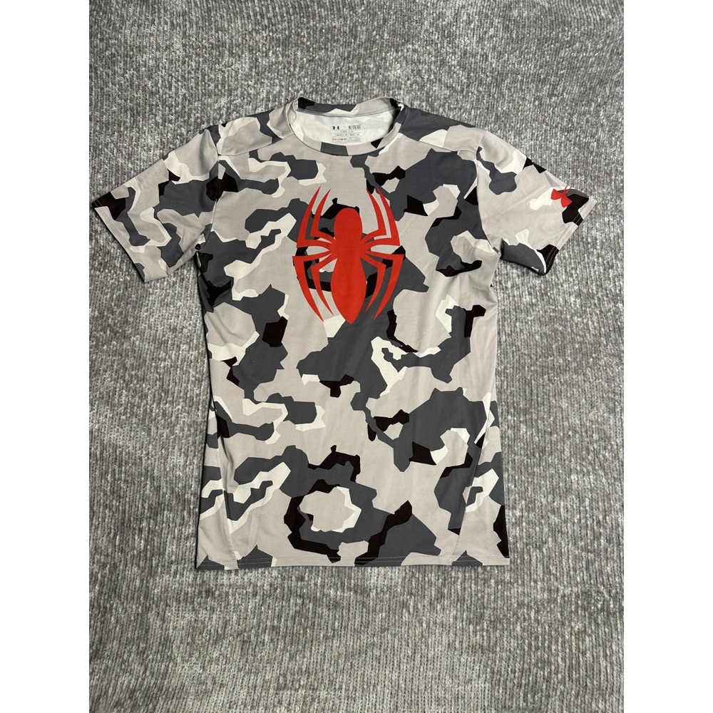 Spider Man Under Armour Shirt Mens XL Grey Camo Compression Workout Running